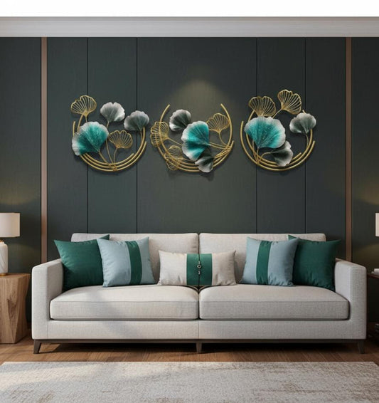 Ginkgo Radiance: Emerald & Gold 3D Metal Wall Sculpture