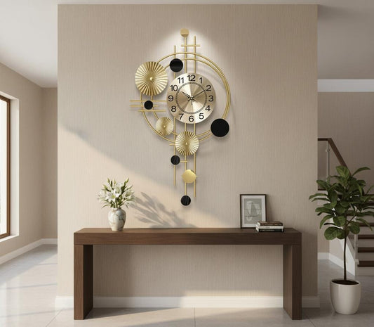 Aurora Luxe Wall Clock – Golden Geometric Elegance