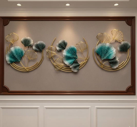 Ginkgo Radiance: Emerald & Gold 3D Metal Wall Sculpture