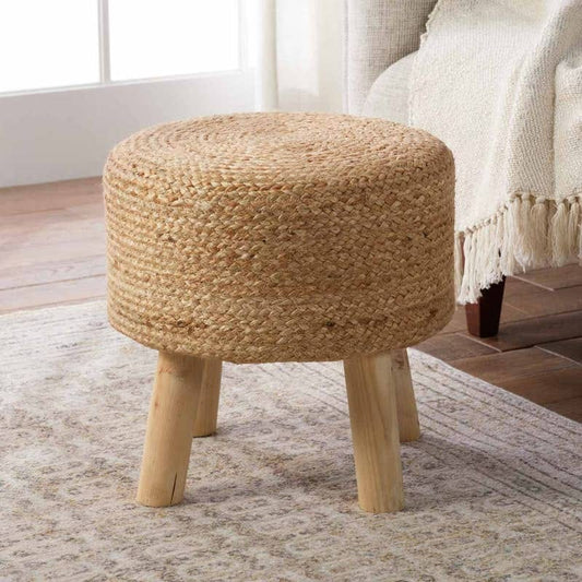 Wooden Frame Round Ottomans for Living Room- Multiple Sizes