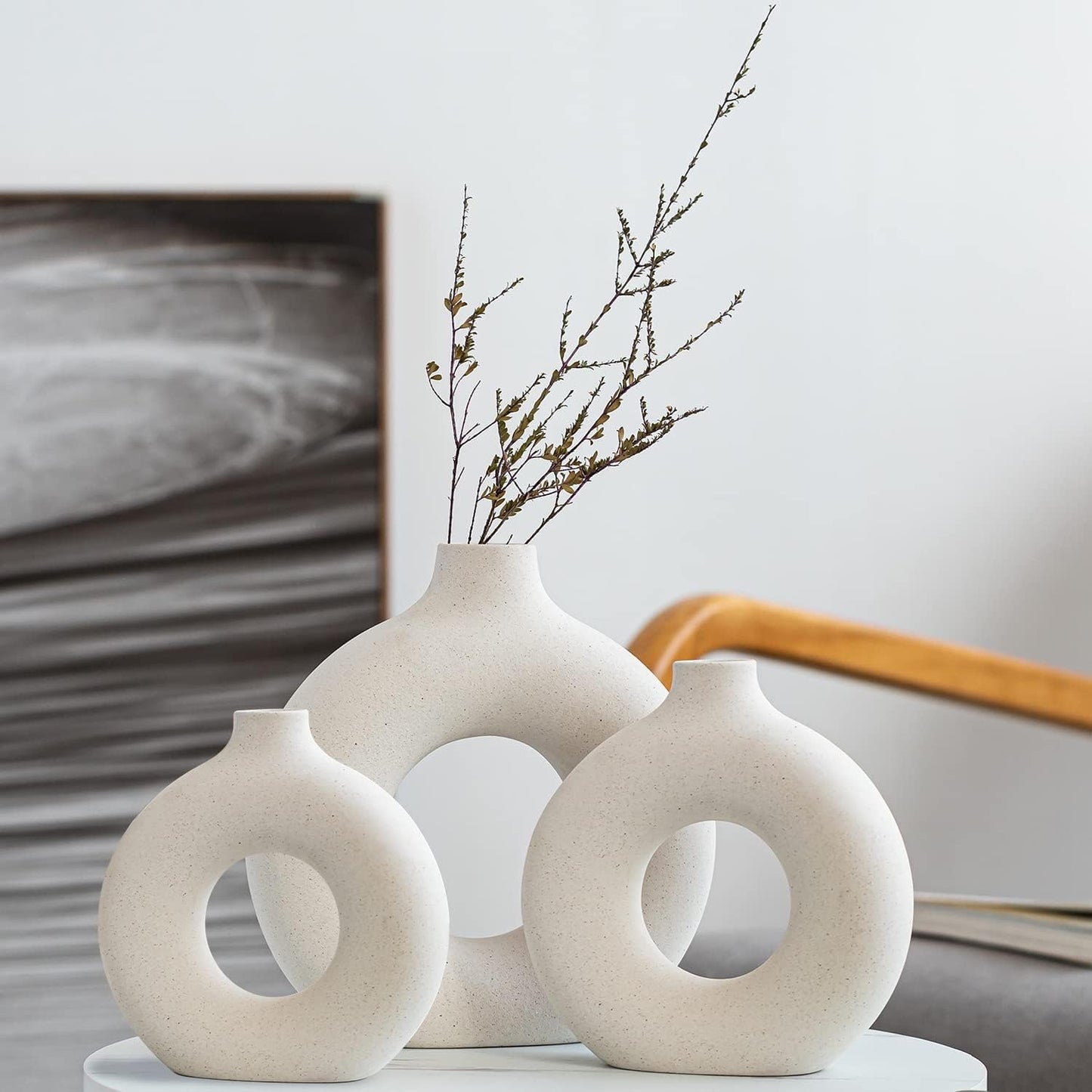 Elegant White Minimalist Ceramic Donut Vase for Home Decor - Multiple Sizes