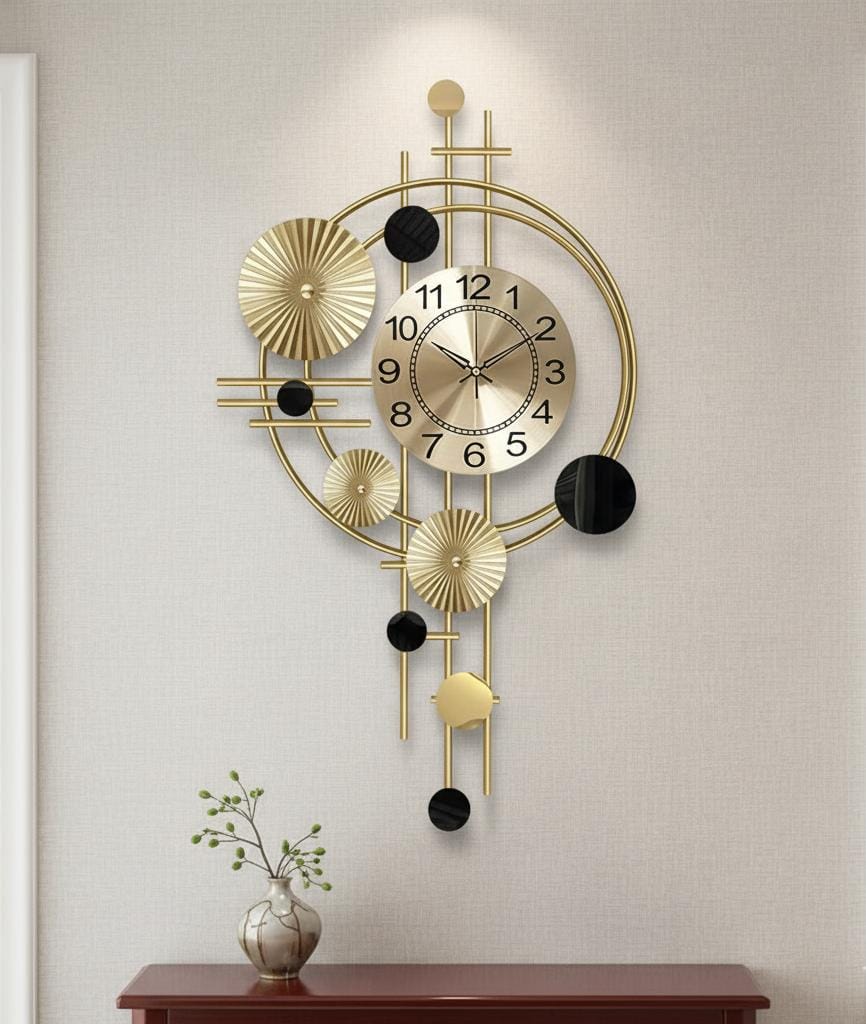 Aurora Luxe Wall Clock – Golden Geometric Elegance