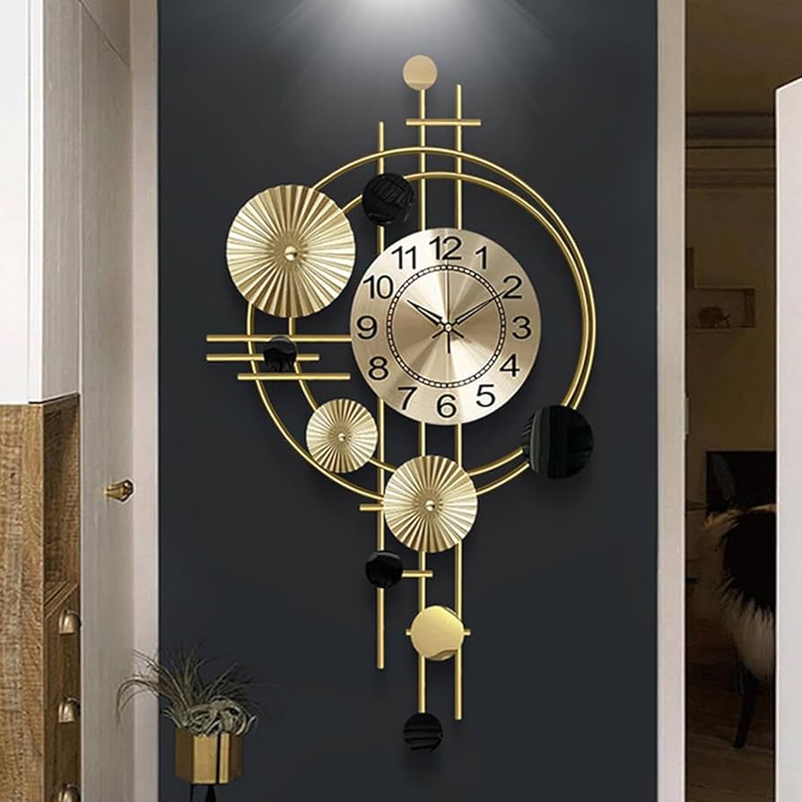 Aurora Luxe Wall Clock – Golden Geometric Elegance