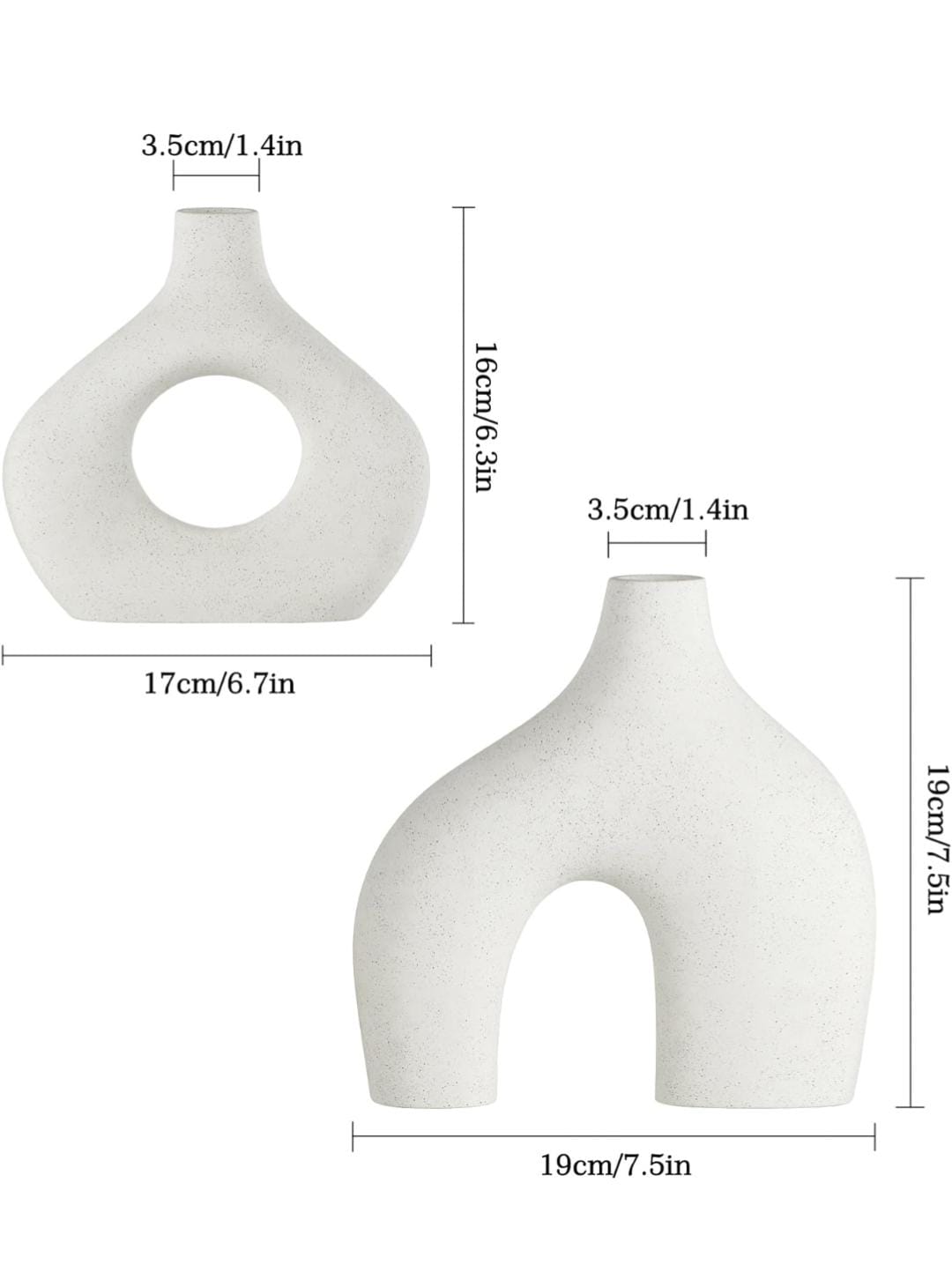 Round Matte Boho White Ceramic Vases Set of 2