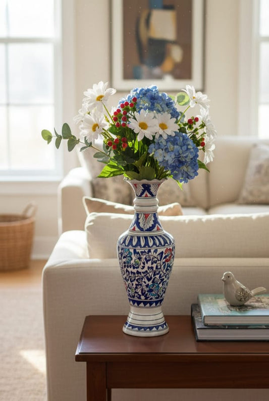 Timeless Charm: The Hand-Painted Azure Bloom Ceramic Vase
