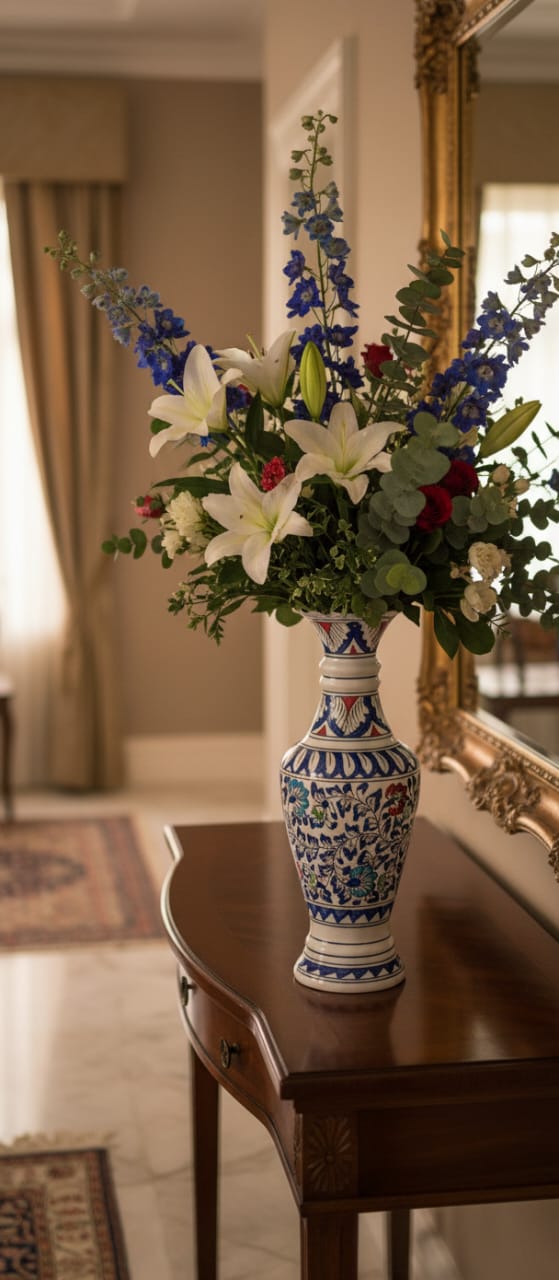 Timeless Charm: The Hand-Painted Azure Bloom Ceramic Vase