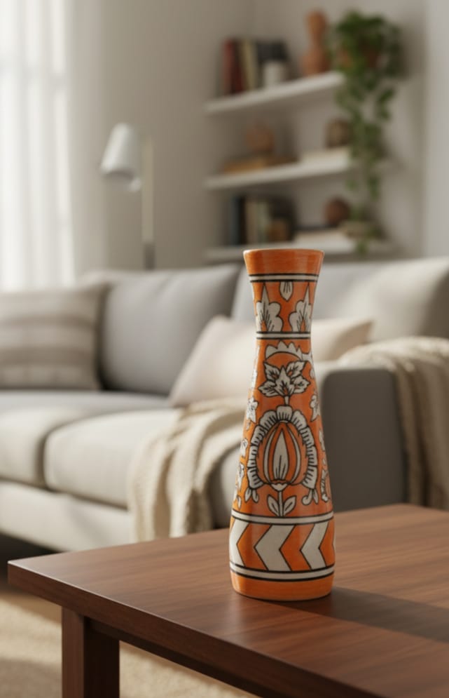 Hand-Painted Zest: The Vibrant Floral Vase