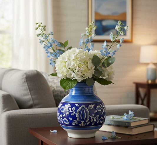 Timeless Blue & White Floral Ceramic Vase
