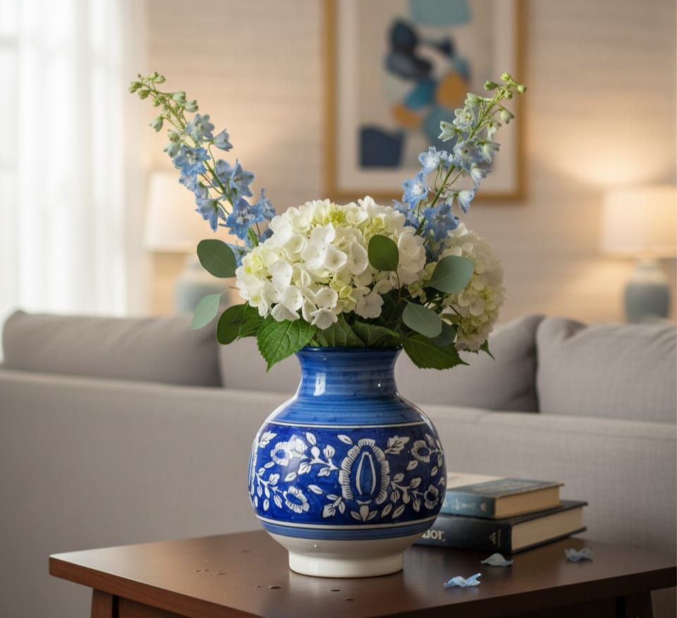 Timeless Blue & White Floral Ceramic Vase