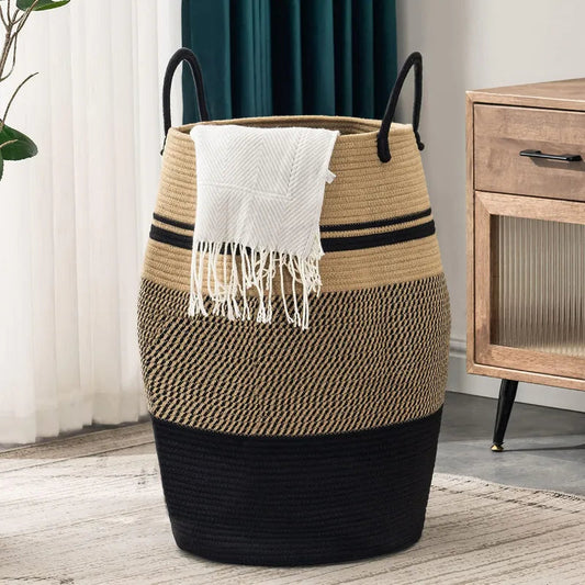 Black & Beige Natural Fiber Laundry Clothes Basket - Multiple Sizes