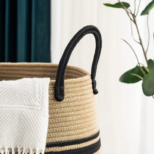 Black & Beige Natural Fiber Laundry Clothes Basket - Multiple Sizes