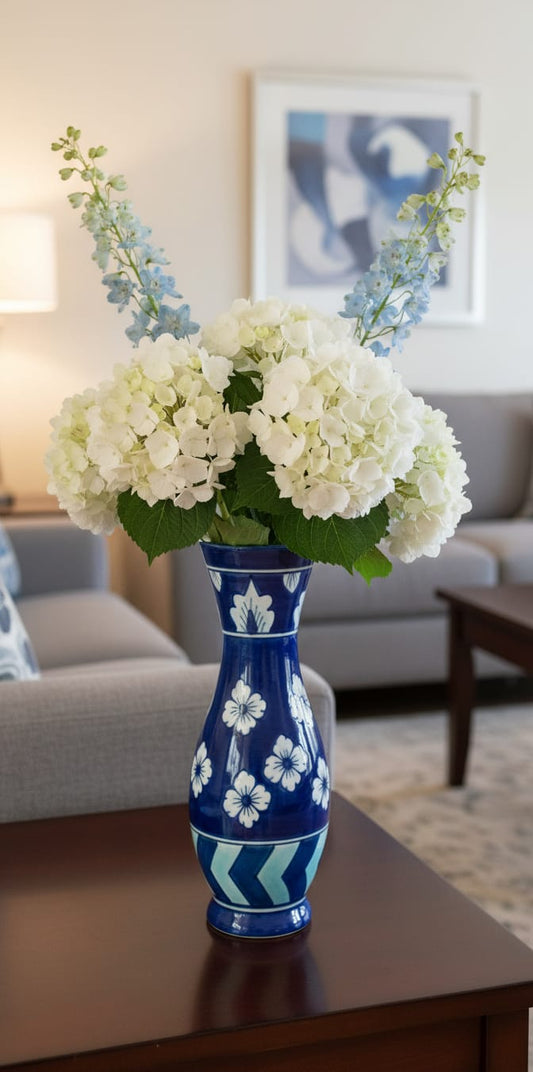 Azure Floral Elegance Vase: The Centerpiece of Your Home