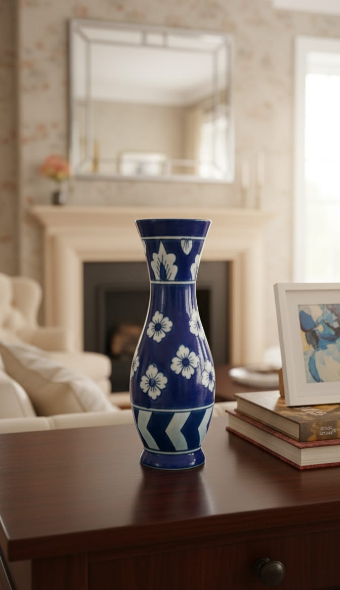 Azure Floral Elegance Vase: The Centerpiece of Your Home