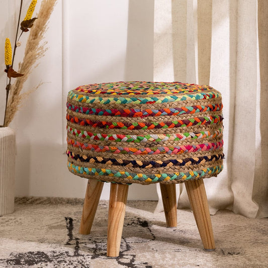 MultiColor Jute Cotton Ottoman Decorative Stools - Multiple Sizes