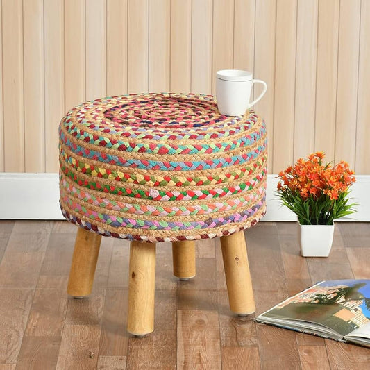 MultiColor Jute Cotton Ottoman Decorative Stools - Multiple Sizes