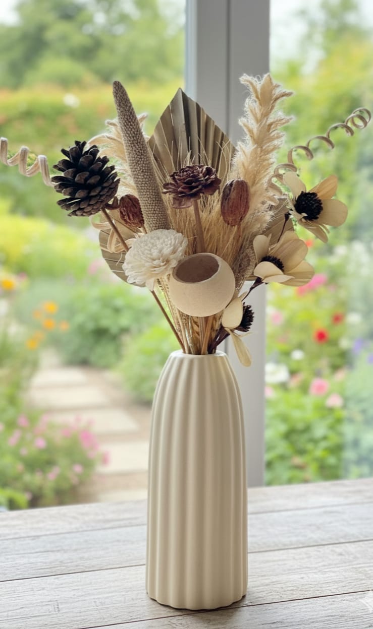 Modern Fluted Ceramic Vase: Decorative Centerpiece