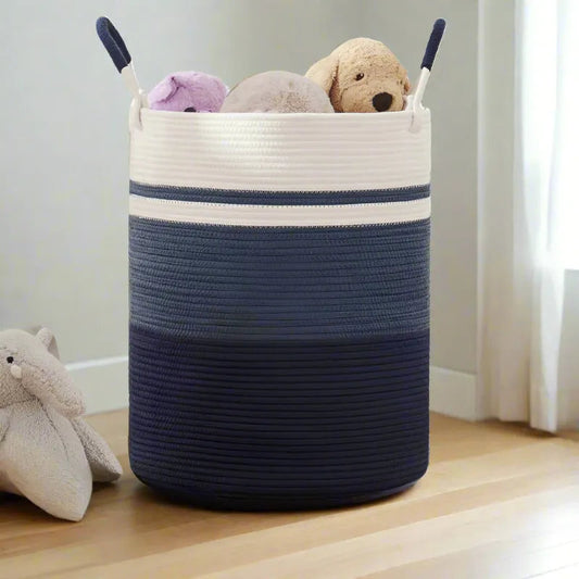 Ocean Blue Cotton Laundry Organizer Basket - Multiple Sizes