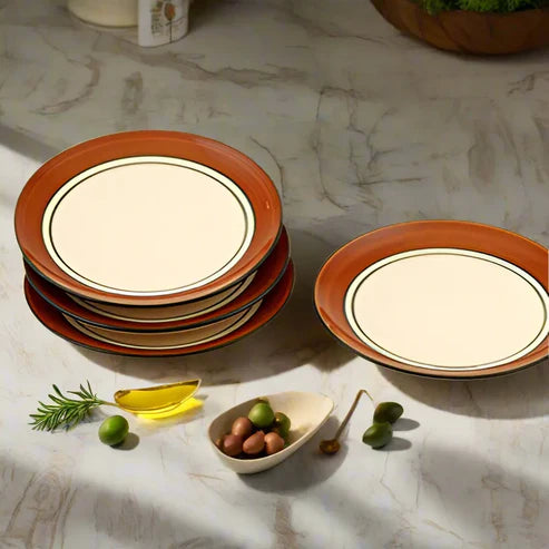 Glossy Finish Brown & White Handcrafted Ceramic Quarter Plates Set - 7 inch