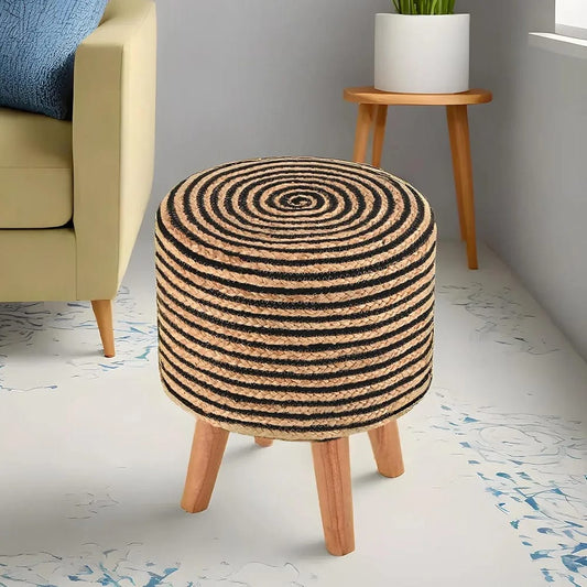 Homestic Aesthetic Jute Cotton Ottoman for Sitting Stool for Living Room - Multiple Sizes