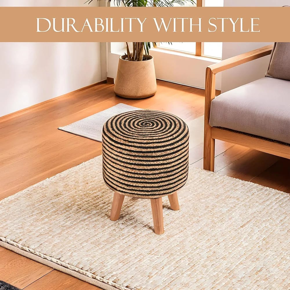 Homestic Aesthetic Jute Cotton Ottoman for Sitting Stool for Living Room - Multiple Sizes