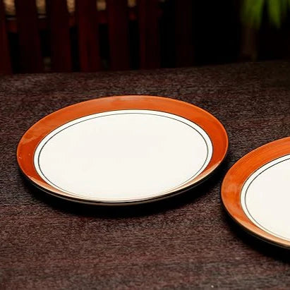Brown & White Handpainted Ceramic Plates Set - 10 Inch