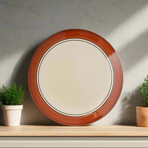 Brown & White Handpainted Ceramic Plates Set - 10 Inch