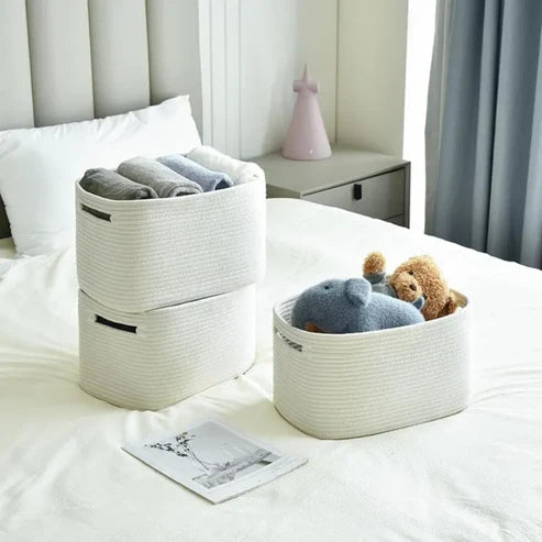 White Storage Baskets for Shelves - 15 x 10 x 9.5 inch