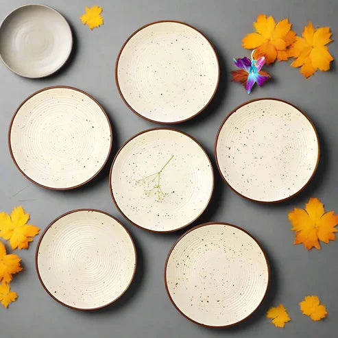 Handcrafted Ceramic Cream Matte Finish Snack/Quarter Plates Set of 6