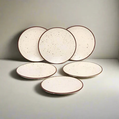 Handcrafted Ceramic Cream Matte Finish Snack/Quarter Plates Set of 6