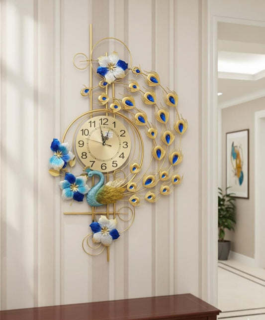 Luxury Blue Jewel Peacock Wall Art Clock
