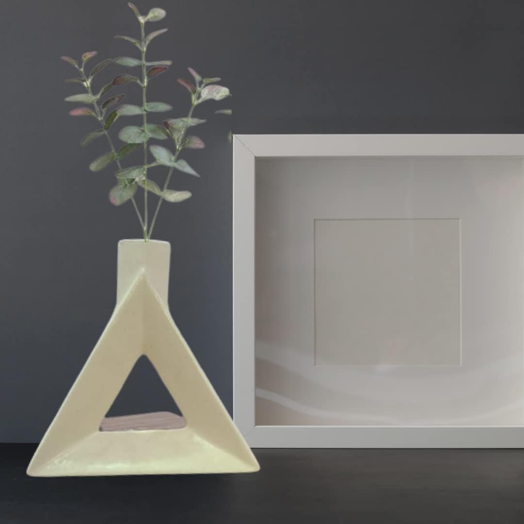 Modern Triangular Matte Finish White Ceramic Flower Vase