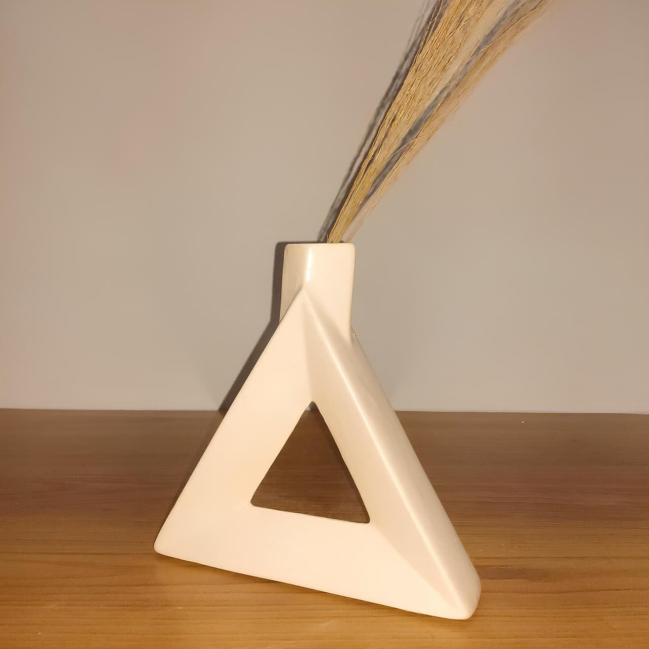Modern Triangular Matte Finish White Ceramic Flower Vase