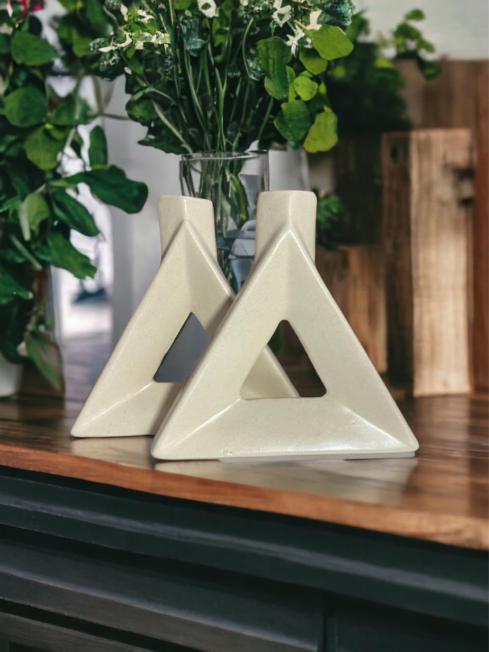 Modern Triangular Matte Finish White Ceramic Flower Vase