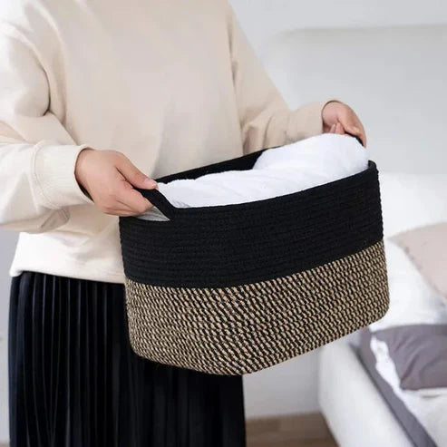Black Cotton Storage Baskets for Shelves