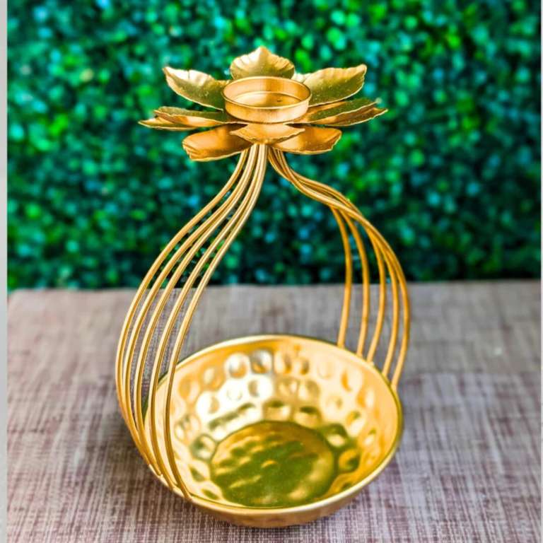 Flower Design Urli Bowl With Candle Holder