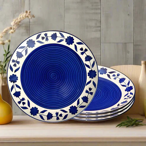 Hand-Painted Floral Ceramic Dinner Plates Set - 10 inch