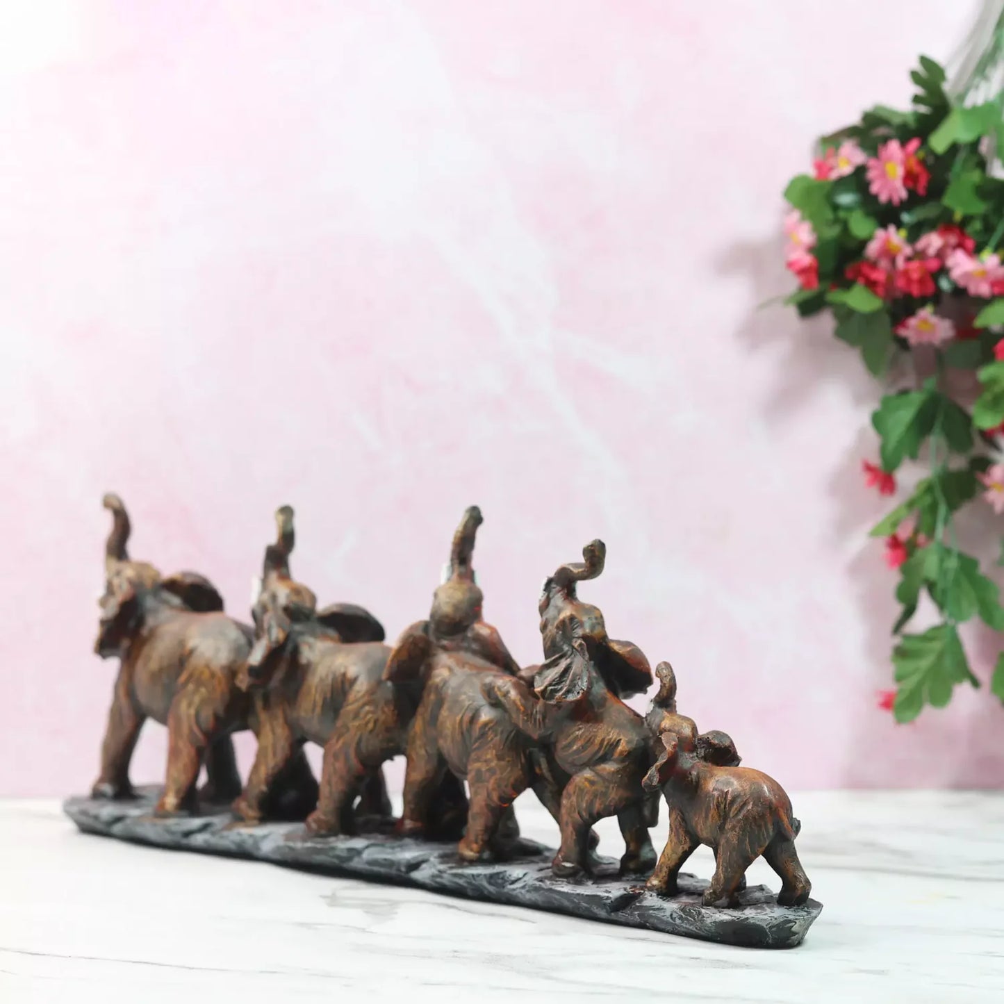 Elegant Five Elephant Statue Polyresin Artwork