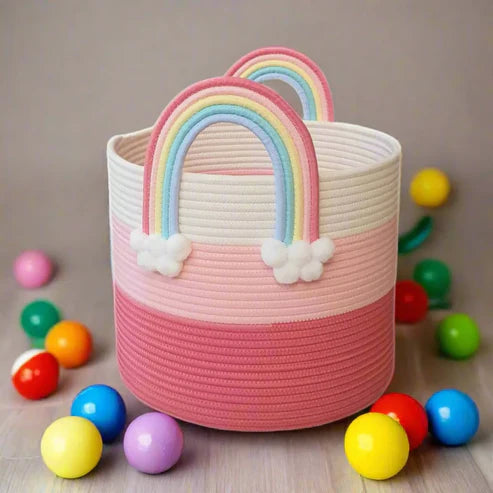 White & Pink Rainbow Cotton Storage Basket