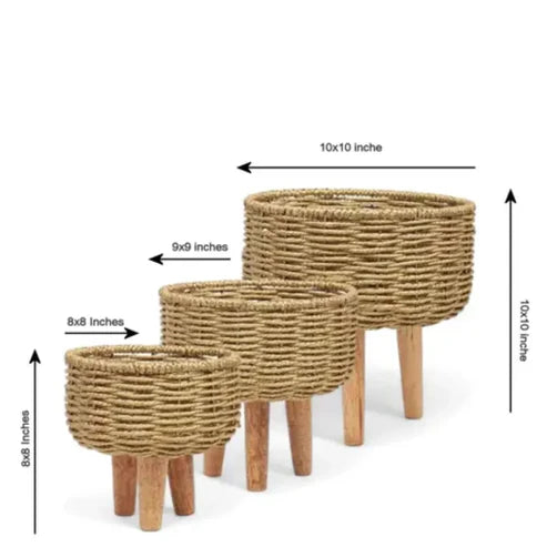 Rustic & Eco-Friendly Handwoven Beige & White Jute Planter Baskets - Set of 3