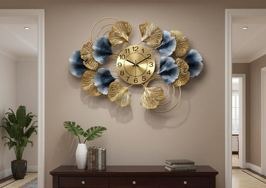 The Serenity Clock: Gold & Blue Statement Wall Art