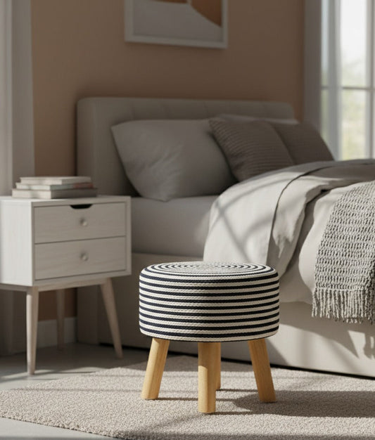 White & Black Cotton Ottoman , Decorative Stools - Multiple Sizes
