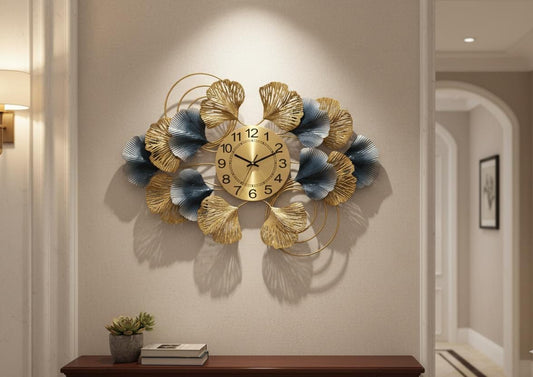 The Serenity Clock: Gold & Blue Statement Wall Art