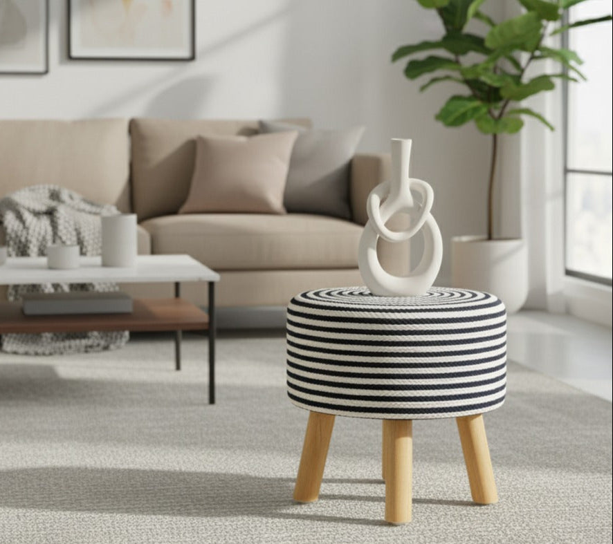 White & Black Cotton Ottoman , Decorative Stools - Multiple Sizes