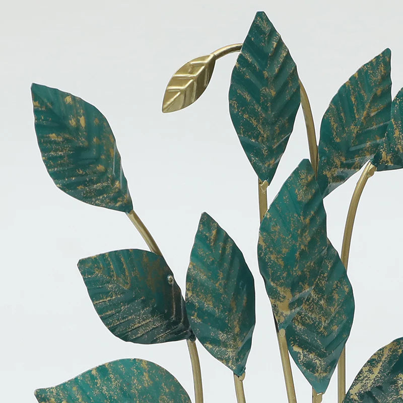 Verdant Grace: Gold-Distressed Metal Leaf Table Decor