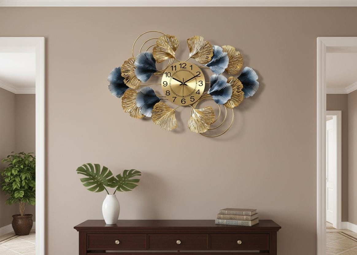 The Serenity Clock: Gold & Blue Statement Wall Art