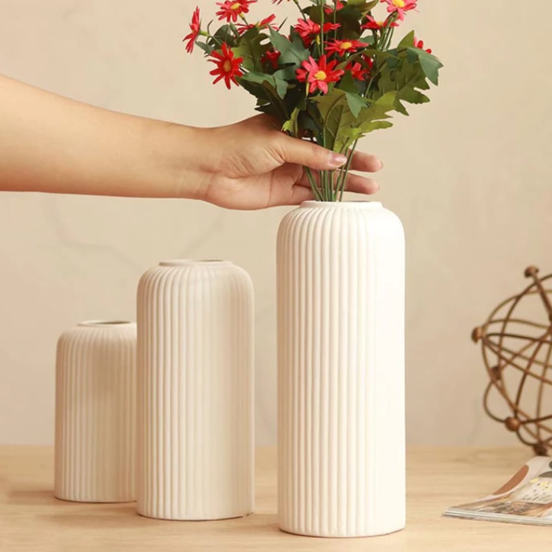 Modern Ceramic Flower Vase for Living Room - Set of 3 (Multiple Colors)