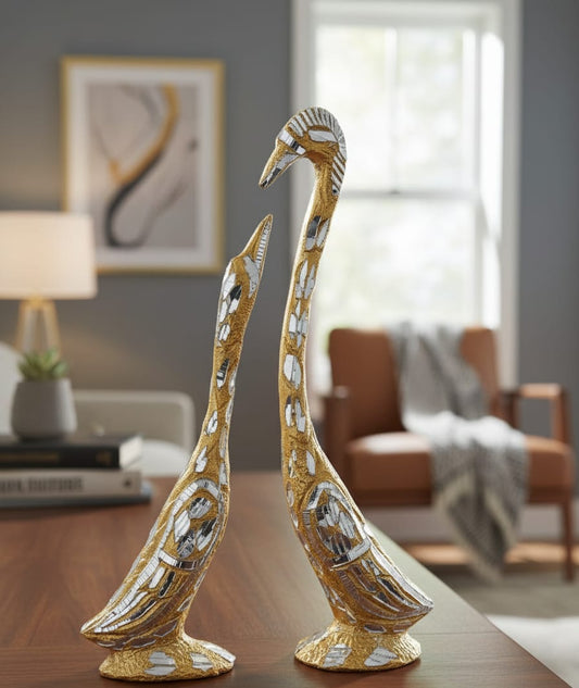 Golden Serenity: The Elegant Swan Pair Sculpture Showpiece/GIFT