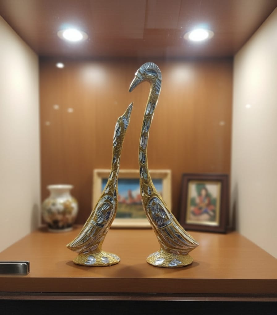 Golden Serenity: The Elegant Swan Pair Sculpture Showpiece/GIFT