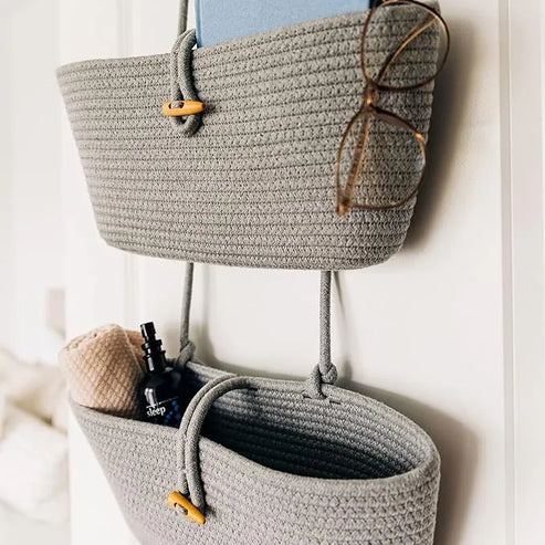All-Purpose 3-Tier Cotton Wall Hanging Baskets - Gray