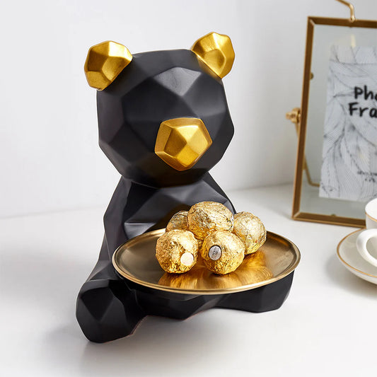 Black Bliss: Handcrafted Bulldog Statue Holding a Plate